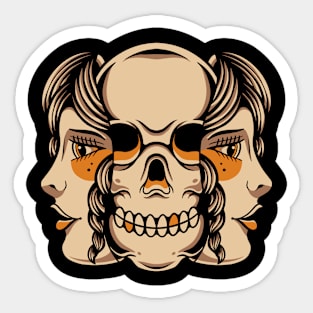 Skull Girl Vintage Traditional Tattoo Sticker